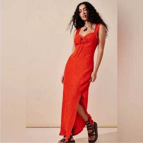 free people orange midi dress Free People Brandie Midi Dress Flamingo- size L